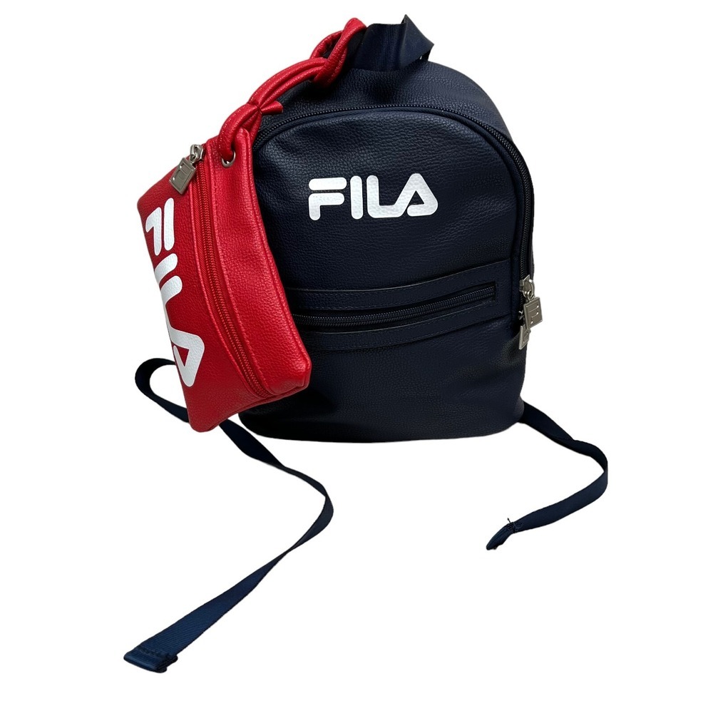 FILA Mini Backpack and Coin Purse Adjustable Strap Navy Blue Red White Women